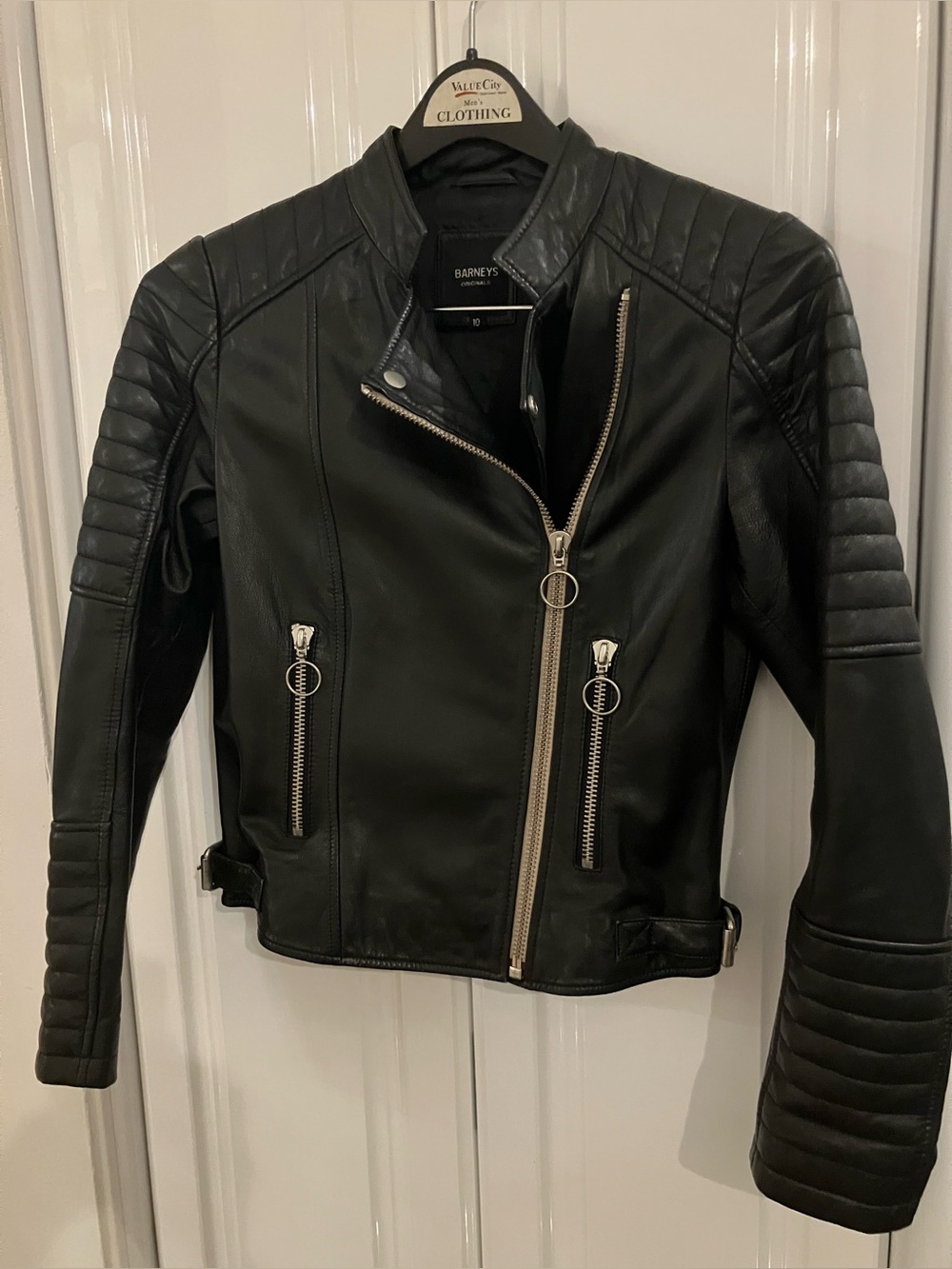 Barneys Women's Black Leather Moto Jacket